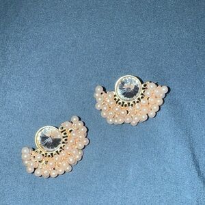 Elegant Gold and Cream Beaded Earrings